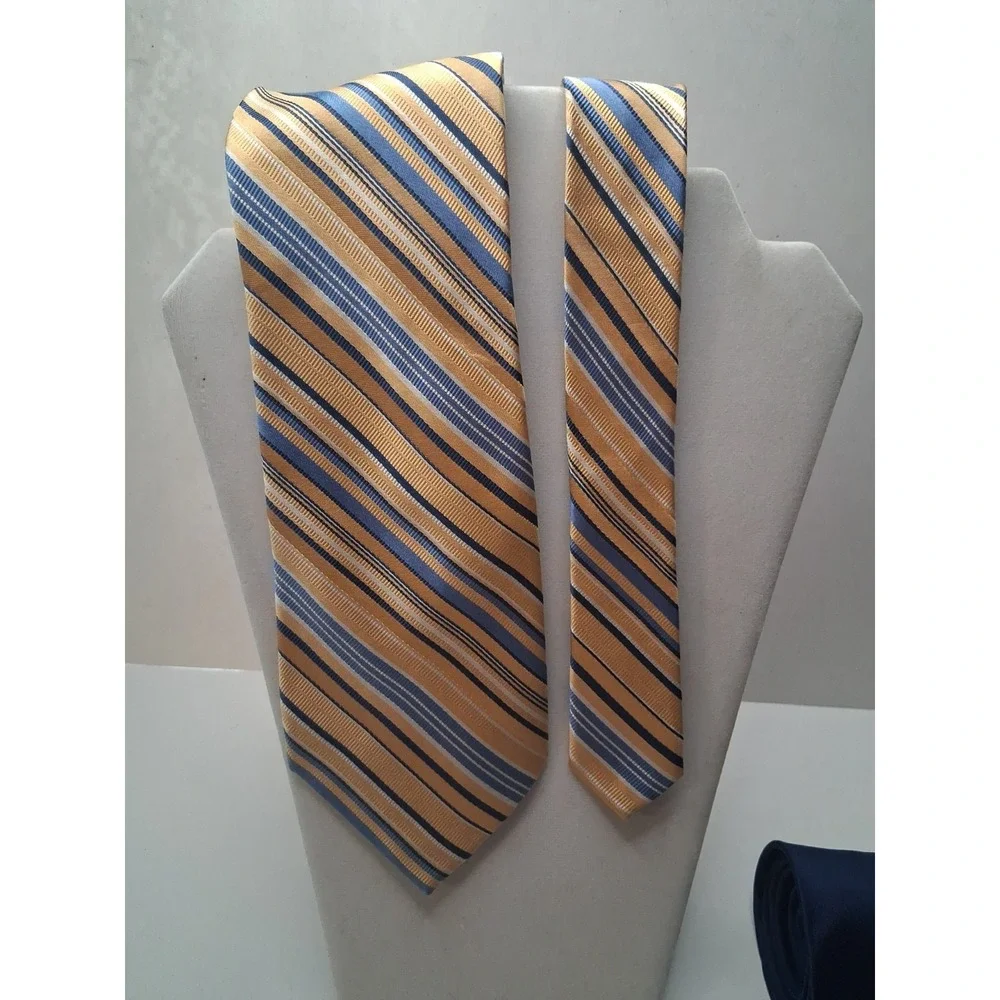 Lot of 3 Michael Kors 100% Silk Neckties Orange Navy Blue Diagonal Repp Yellow